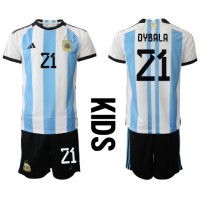 Fotballdrakt Barn Argentina Paulo Dybala #21 Hjemmedraktsett VM 2022 Kortermet (+ Korte bukser)